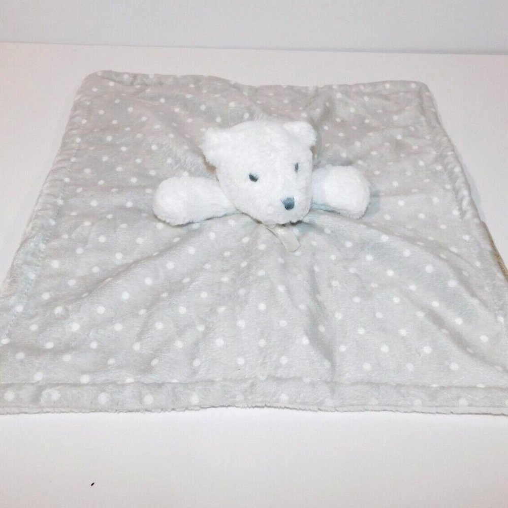 Blankets & Beyond White Bear Gray Polka Dot plush Security Blanket Nunu Lovey